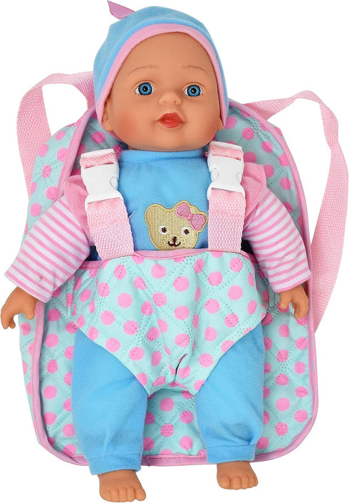 13" Soft Baby Doll with Take Along Pink Doll Backpack Carrier, Briefcase Pocket for Doll Accessories