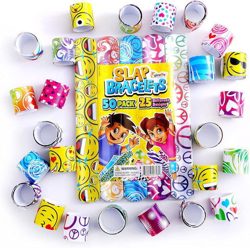 50-Piece Slap Bracelets, Easter Basket Fillers for Toddlers & Kids, 25 Unique Designs