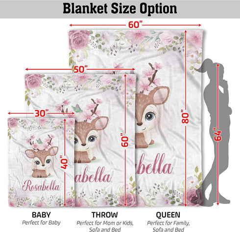 AVIClothes 30inchx40inch, Customized Baby Girl Blanket, Personalized Baby Girl Deer Blankets - Baby Blanket with Name