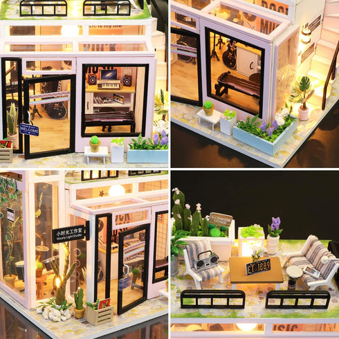 Spilay DIY Miniature Dollhouse Kit with Wooden Furniture, Dust Proof and Music Movement, 1:24 Scale Creative Room