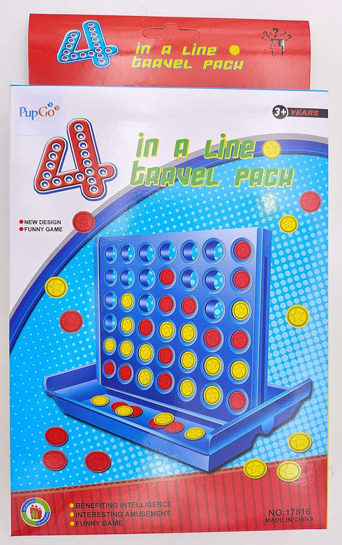 4 in a Line Game, Four in a Row Gaming Fun Set, Travel Portable Size with 6 Spare Discs Included