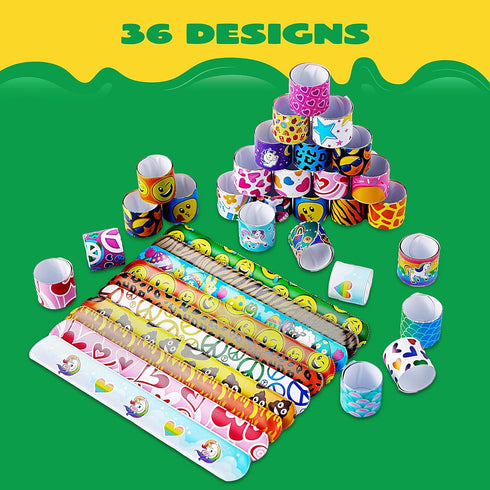 JOYIN 60 Pcs Slap Bracelets for Kids, Bulk Wristbands with Animals, Friendship, Heart Print for Easter Party Favors