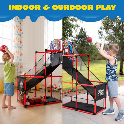 Set, 3 12 Set 4 JOYIN Red Arcade Basketball Game Indoor Basketball Hoop for Kids to Years Old, Easy Up Sports Toy