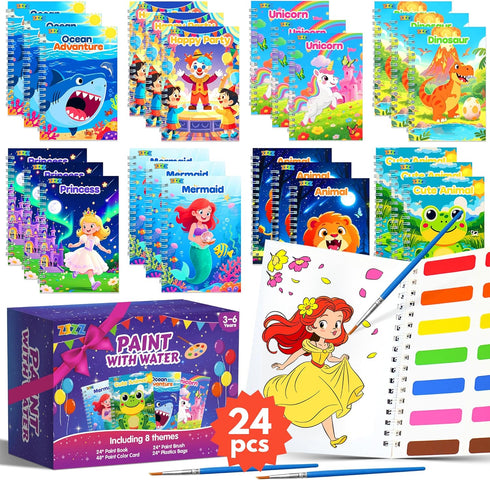 ZIZZ 24Packs Water Coloring Books -Kids Arts and Crafts for Kids 4-8,