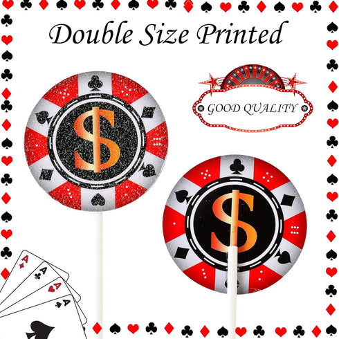 32pcs Casino Cupcake Toppers - Casino Poker Theme Party Decorations for Las Vegas Casino Night Birthday Supplies