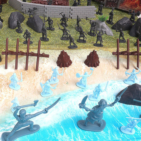 Medieval Castle Knight Toy Soldier Figures - DIY Castle Building Toy with 2 Dragons, 2 Bridges, and Storage Bag