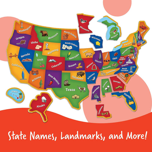 Learning Resources Magnetic US Map Puzzle - 44 Pieces - Geography Learning for Kids Ages 4+