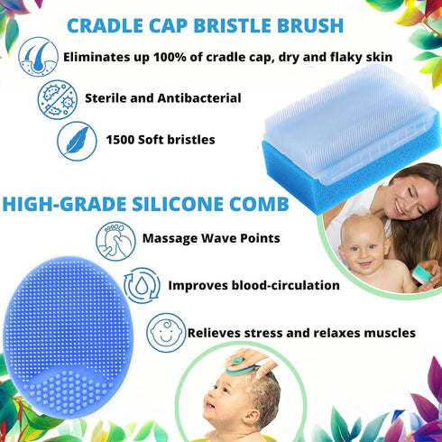 (5-Pack) Cradle Cap Brush for Babies - Baby Sponge for Bathing Newborn Bath Essentials | Cradle Cap Treatment | Baby