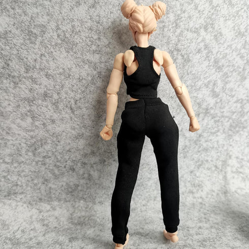 1/12 Scale Figure Clothes - Vest T-shirt + Pocket Pants for 1:12 6inch Female TBL Action Figure Doll (Black)
