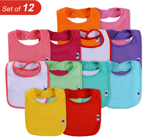 12 Count Waterproof Cotton Bibs for Babies - Unisex Feeding & Teething Essentials