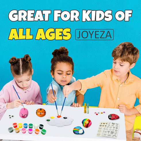 JOYEZA Rock Painting Kit Deluxe, Arts and Crafts for Girls Boys Age 6+, 12 Rocks Tween Gift Art Set, Kids Activities