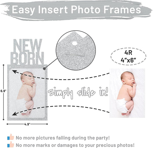 PartyHooman 1st Birthday Photo Banner for Baby, First Birthday Decorations Girl, Monthly Milestones Garland, Silver