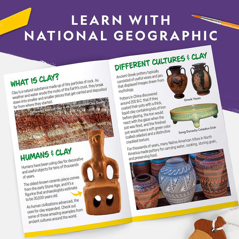 8-12, National Geographic Mega Arts and Crafts Kit for Kids Mosaic Kit, Marbling Paint Kit & Air Dry Clay Pottery Kit
