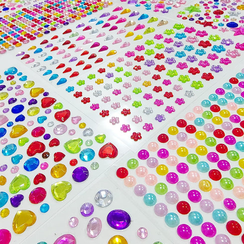 JKSJHEZO 12 Sheets 1596Pcs Gem Stickers Colorful Sparkle Craft Supplies, Bright 3D Rhinestone