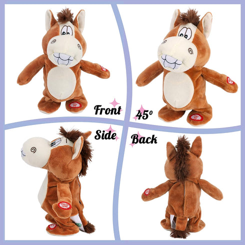 Hopearl Talking Singing Donkey - Walking Electric Interactive Animated Toy that Repeats What You Say, 8'' Plush Buddy