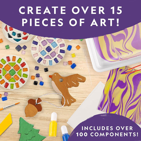 8-12, National Geographic Mega Arts and Crafts Kit for Kids Mosaic Kit, Marbling Paint Kit & Air Dry Clay Pottery Kit