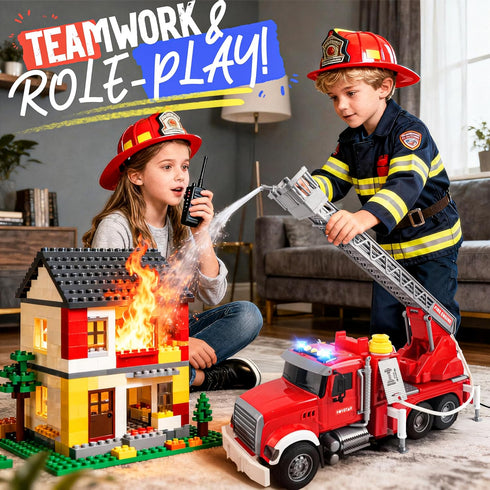 1:12 3, 4, 5, 6, 7 SMILESSKIDDO Fire Truck Toy - Large Friction Powered Fire Rescue Truck with Water Pump, Extendable