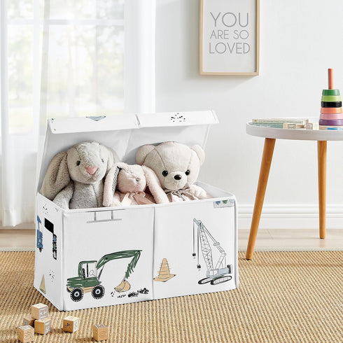 Sweet Jojo Designs Construction Truck Boy Small Fabric Toy Bin Storage Box Chest For Baby Nursery or Kids Room - Grey