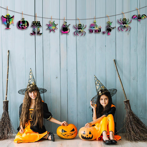 JOYIN 72 Pcs Halloween Rainbow Scratch Art Crafts - Halloween Party Favors, Scratch Off Paper with 18 Designs for Kids