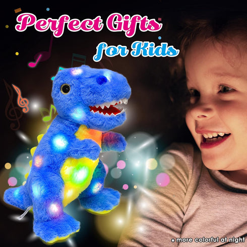 Cuteoy Light-up Plush Blue Dinosaur LED Stuffed Animal, T-Rex Plushies Toy Gifts for Kids Toddler Girls, 12.5"