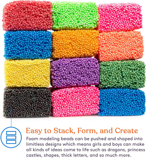Special Supplies Fun Foam Modeling Foam Beads Play Kit, 12 Blocks Educational Clay for Arts Crafts, Reusable Container