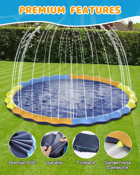 124in 0.5mm Summer Instraella Splash Pad for Kids and Dogs, Non-Slip Sprinkler Mat Thickened Durable and Foldable Large