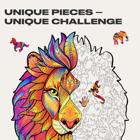 UNIDRAGON Original Wooden Jigsaw Puzzles - Mysterious Lion, 192 Pieces, Medium Size, Unique Gift Package