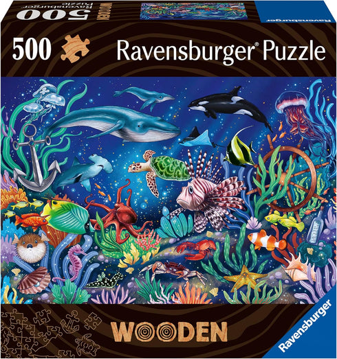 Ravensburger Under The Sea 500-Piece Wooden Jigsaw Puzzle, Eco-Friendly Materials for Stress-Reducing Fun