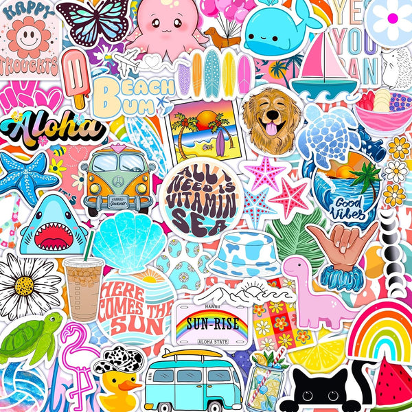 125 pcs Hydroflask Stickers, Ocean Beach Themed for Laptop, Water Bottle, Waterproof VSCO Girl Stuff