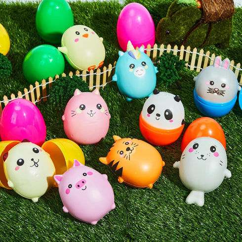 10 JOYIN Pcs Jumbo Easter Eggs Filled with Cute Stress Reliever Animal Squishy Toy for Easter Egg Hunt, Kids Party