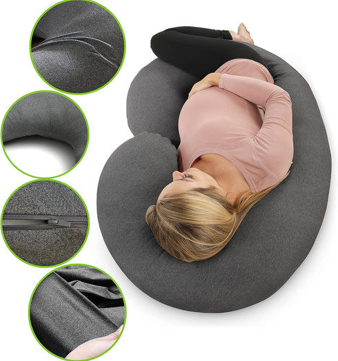 COSMOPLUS C Shaped Pregnancy Pillow Cover, Full Body Pillow Case, Stretchy Cool Jersey Fabric, Heather Grey for