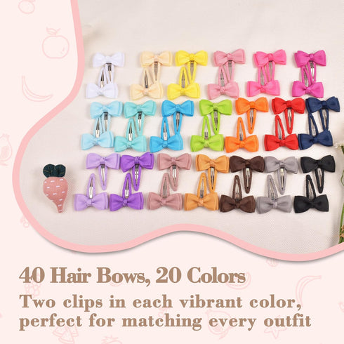 Hair Clips 40-Pack, Premium Quality Lightweight Snap Clips in 20 Colors, Baby Barrettes, Hair Accessories for Kids