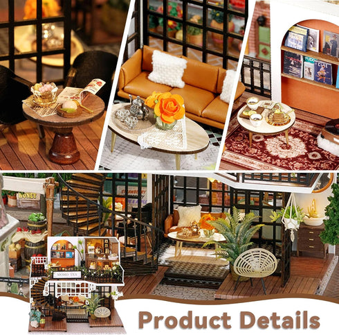 Flever DIY Miniature Dollhouse Kit - Creative Forest Teashop Room with Furniture
