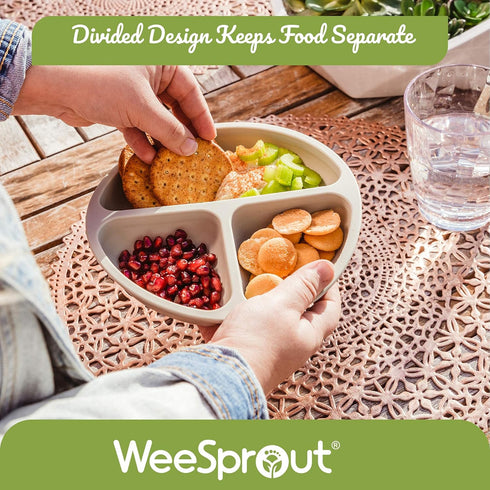 WeeSprout Silicone Plates with Lids for Babies & Toddlers, 3 Pack, Dishwasher & Microwave Safe