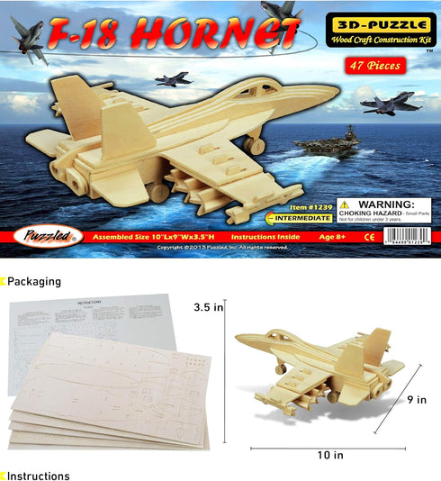 F-18 3D 3D 3D 47 Puzzled Hornet Puzzle Airplane Model Wood Building Kit - Model Airplane Building Kit for Kids