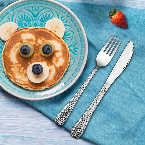 LIANYU 12-Piece Kids Utensils Silverware Set - Stainless Steel Toddler Hammered Flatware Cutlery, Dishwasher Safe