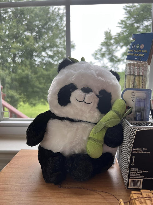 9'' Panda Stuffed Animal Plush Toys, Cute Black and White Panda Doll Gifts with Bamboo Plushies