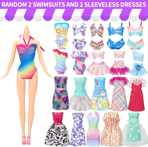 52 Pcs Doll Clothes and Accessories - 2 Wedding Gowns, 6 Fashion Dresses, Casual Outfits, Shoes, Accessories for Girls