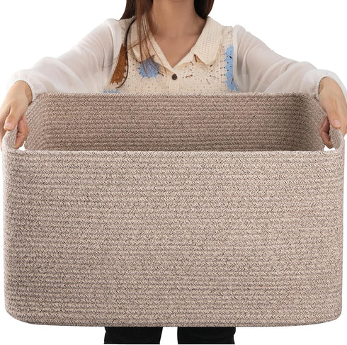 OIAHOMY 75L Large Woven Cotton Rope Storage Basket with Handle for Organizing
