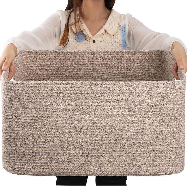 OIAHOMY 75L Large Woven Cotton Rope Storage Basket with Handle for Organizing