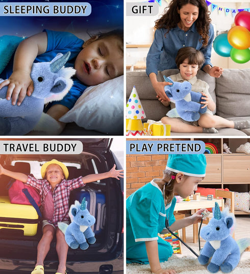 DolliBu Plush Blue Unicorn Stuffed Animal - Soft Huggable Toy, Adorable Playtime Gift for Kids and Adults, 9 Inches