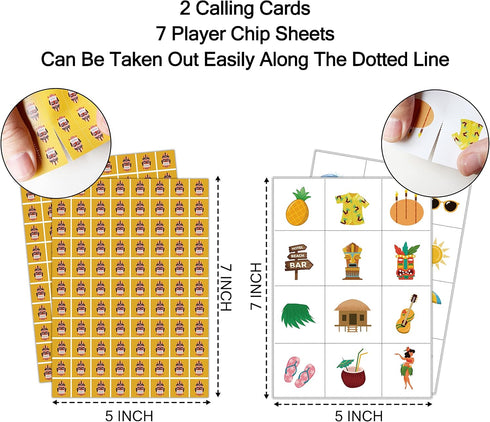 5"x7" Hawaiian Bingo Game Cards (24 Kinds), Luau Aloha Tropical Summer Party Game for Family Activities
