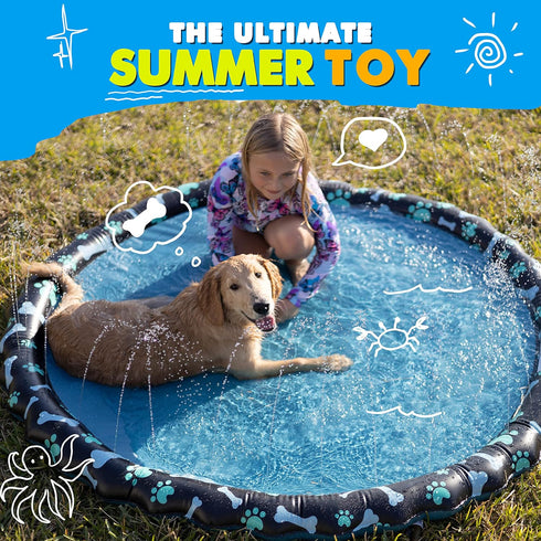 SplashEZ Non Slip Splash Pad for Kids and Dogs, 69’’ Extra Large Sprinkler for Summer Water Fun