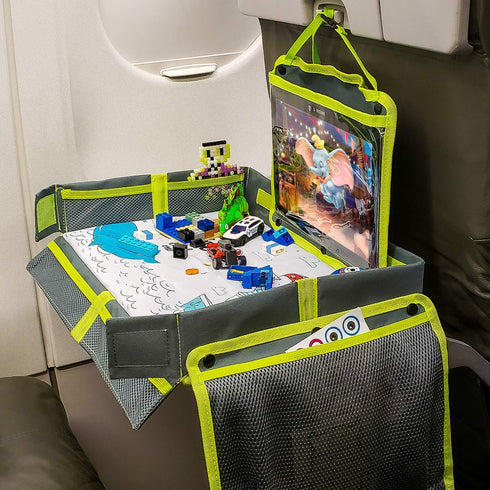 Setup Gray Foldable Origami Kids Travel Tray Placemat Cover, Easy to with Bonus Portable Multipurpose Side Pockets