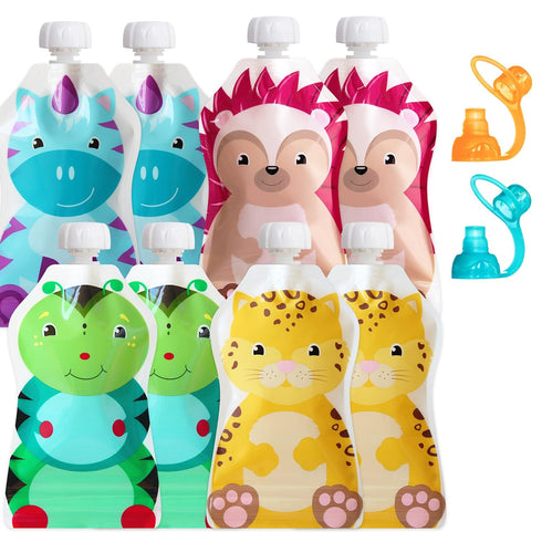 ChooMee Reusable Baby Food Storage Pouches, 5 oz + SoftSip Pouch Tops, 10 CT, BPA Free, Ideal for Baby Food