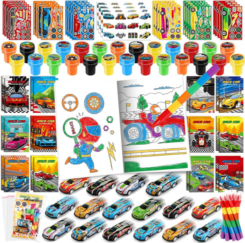 BenLouis 168Pcs Race Car Party Favors Racing Theme Coloring Books Crayons Sticker