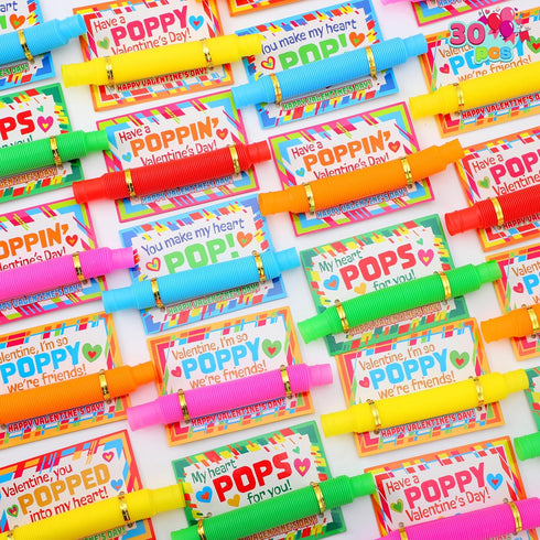 JOYIN 30 Packs Valentines Day Pop Tubes Fidget Toys for Kids, Stretchy