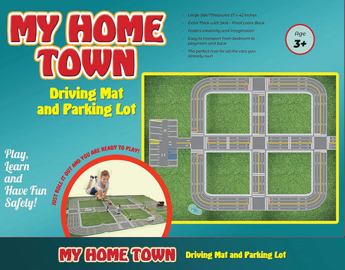 Drive N Learn Car Play Mat “My Home Town” City Town and Parking Lot for Kids, 57 x 42 Inch Vinyl Plastic
