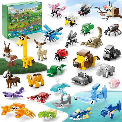 WuNian 30 Packs Party Favors for Kids, 888 PCS Animal Building Blocks Mini