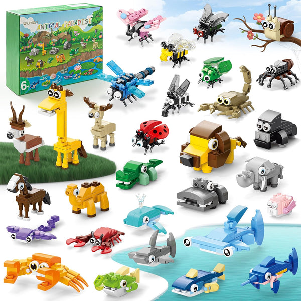 WuNian 30 Packs Party Favors for Kids, 888 PCS Animal Building Blocks Mini